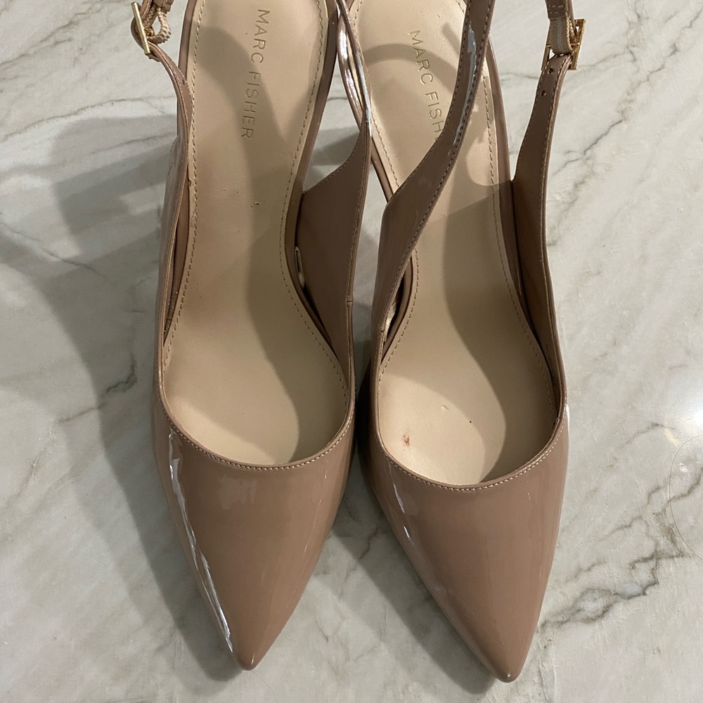 Marc Fisher Nude Patent Slingback Heels